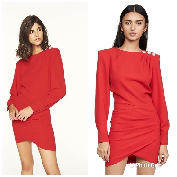 Ba&sh Red Sloane Mini Dress Red Lind Sleeve Mini‎ Rhinestone US 8 - Picture 1 of 9